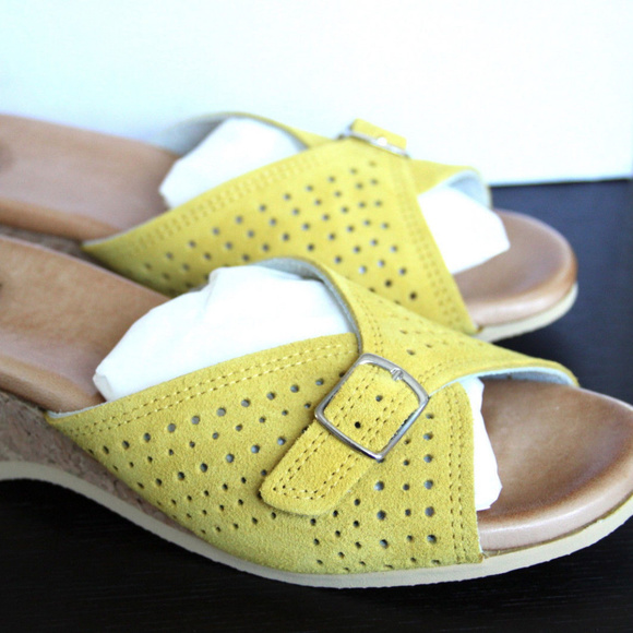 Anthropologie Ramona Buckle Slides Open Toe Comfort Shoes By Lucky Penny Size 39 - Picture 1 of 5